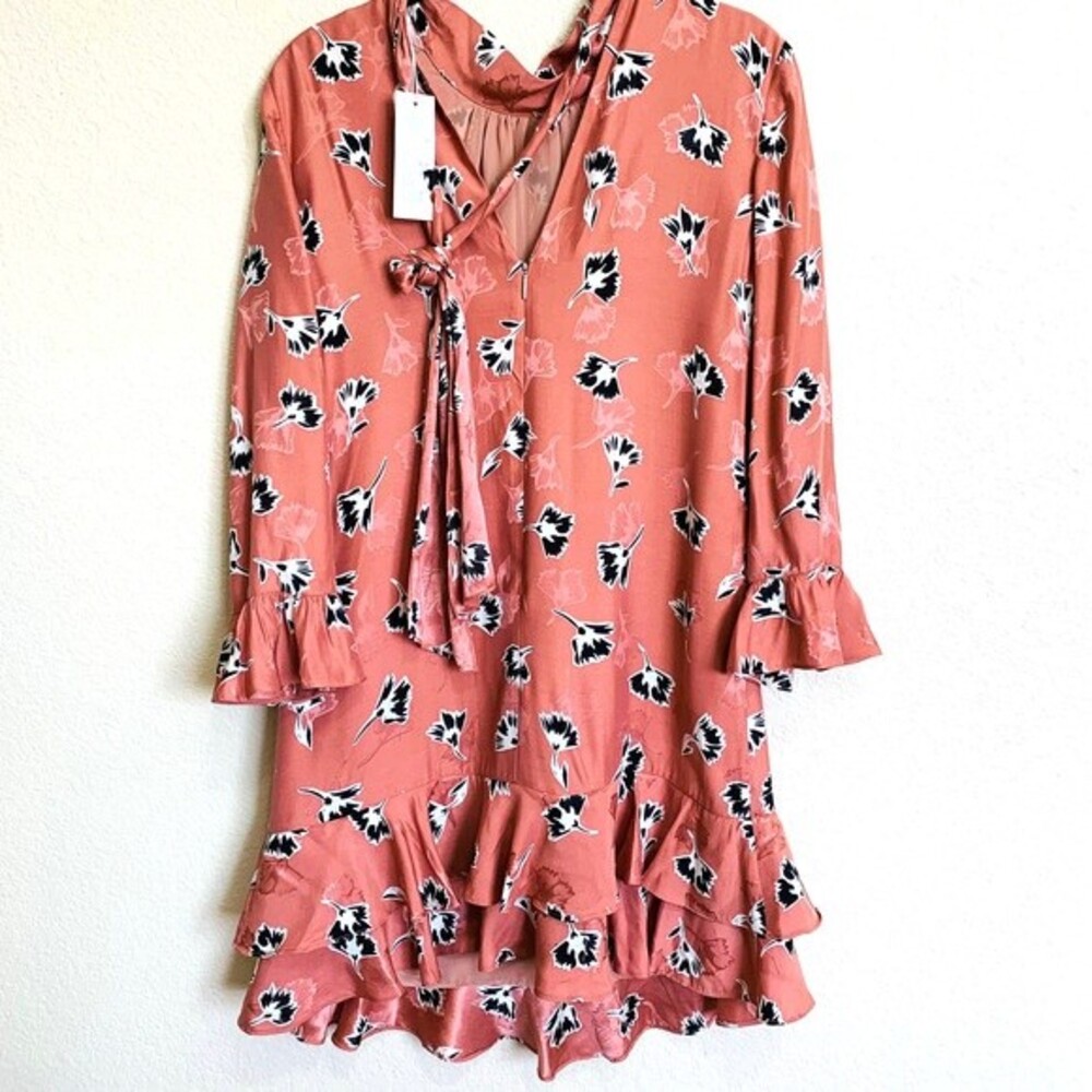 Rebecca Taylor coral pink silk dress Ikat Paintbrush ruffle dress size 0 - Picture 5 of 14